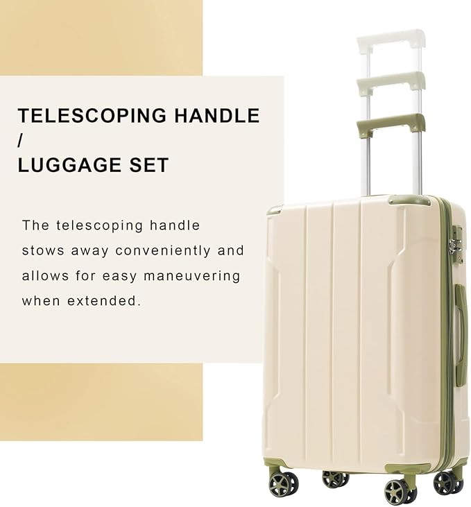 28 Inch Checked-Large Luggage, Lightweight ABS Hard Shell Suitcase with Spinner Wheels, Expandable Travel Luggage with Combination Lock & Side Hooks for Men Women (White Green, 28)
