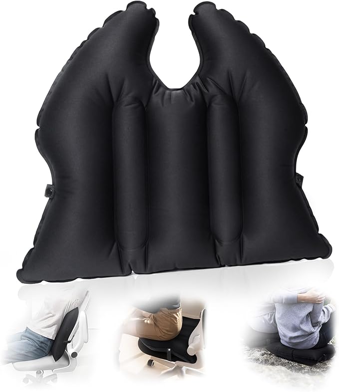 Inflatable Seat Cushion, Lumbar Support Pillow for Office Chair, Portable Outdoor Camping air Cushion,Car Lumbar Support, Lightweight, Waterproof, Essential for Home, Office and Travel, Black