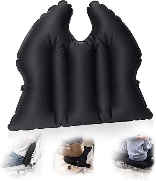 Inflatable Seat Cushion, Lumbar Support Pillow for Office Chair, Portable Outdoor Camping air Cushion,Car Lumbar Support, Lightweight, Waterproof, Essential for Home, Office and Travel, Black