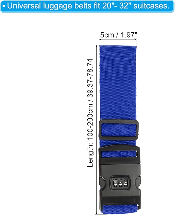 PATIKIL Luggage Straps, Suitcase Straps Adjustable Luggage Belts Strap with Combination Lock for Luggage Suitcases Travel, Dark Blue