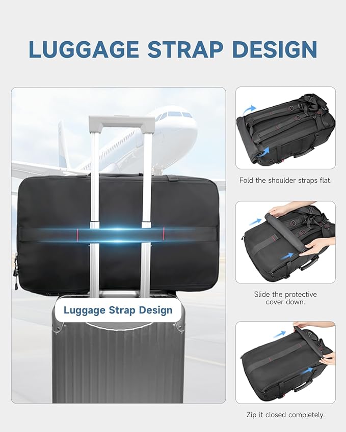 SWICKY Carry on Travel Backpack, 40L-50L Laptop Backpack with Shoes Compartment USB Charging Port, Flight Approved Convertible Large Duffle Luggage Bag Backpack Fit 17.3 Inch Laptops for Men Women