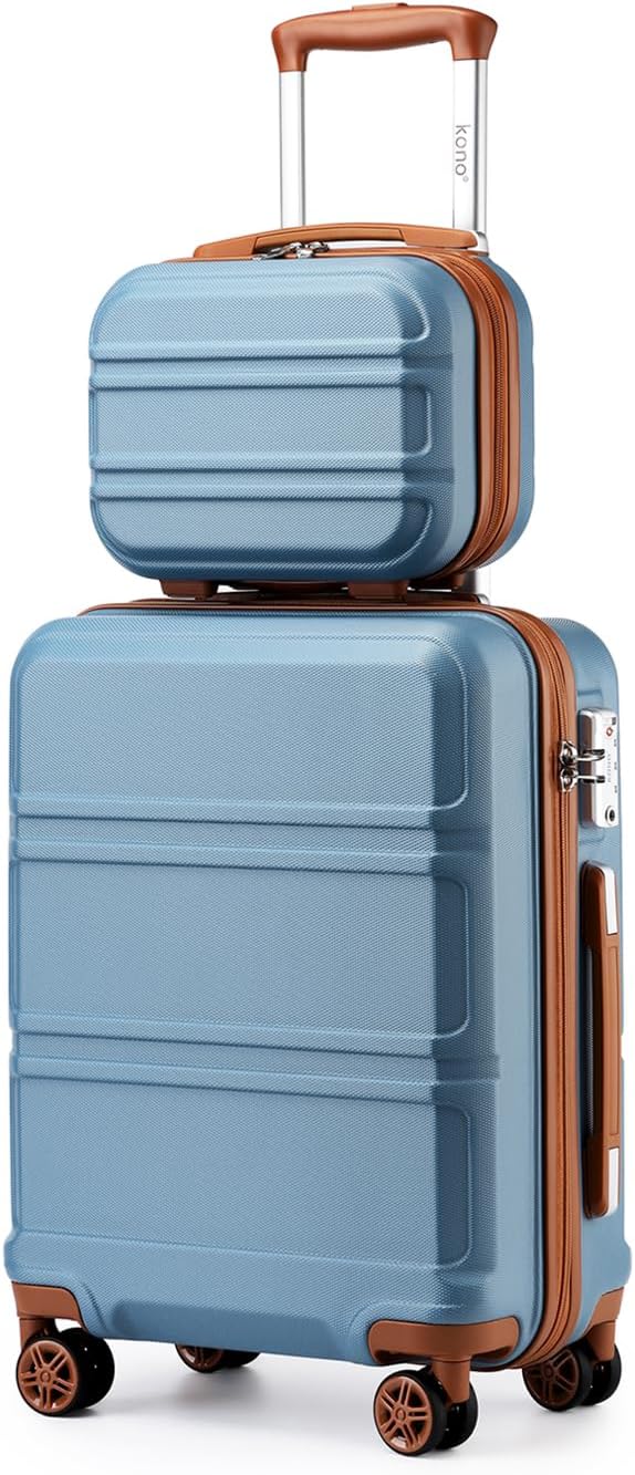 Kono Carry On Luggage Set Airline Approved Lightweight PC+ABS Carry On Suitcase with TSA Lock Spinner Wheels Durable Luggage Hardside Apricot Blue