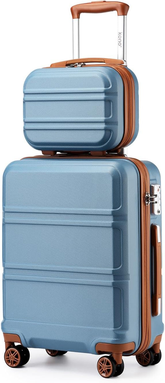 Kono Carry On Luggage Set Airline Approved Lightweight PC+ABS Carry On Suitcase with TSA Lock Spinner Wheels Durable Luggage Hardside Apricot Blue
