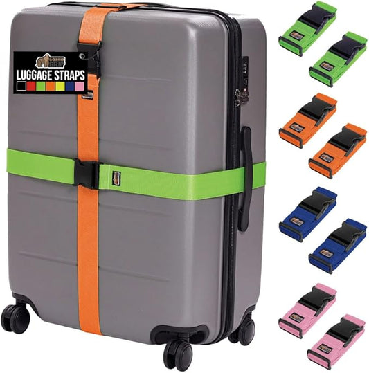 GORILLA GRIP Heavy Duty 8 Pack Adjustable Luggage Straps for Suitcases, Easy to Identify Travel Belt Connector Holds Suitcase Together, Extends Life of Bag, Strap Connects Two Bags, Multicolor