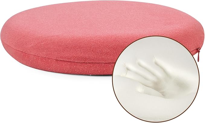 BUYUE Memory Foam Seat Cushion, Dia 16.5" Soft Velvet Round Stool Cushion Anti-Slip Chair Pads, L, Rose Pink
