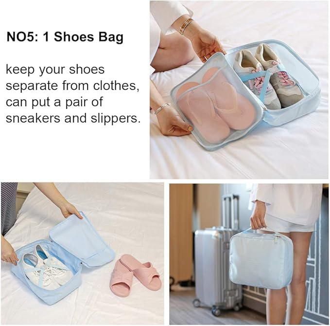 Travel Packing Cubes 8 Pcs Set, Luggage Packing Organizers with Shoe Bag and Toiletry Bag