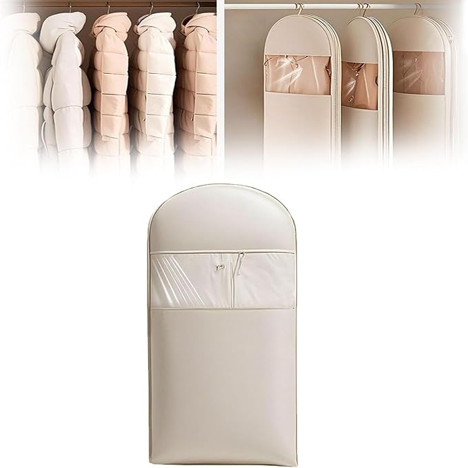 2025 Space Saving Hanging Garment Bag with Self Compression Zipper, Transparent Visibility Space Saving Hanging Protector for Down Coat with Self Compression Zipper (Large)