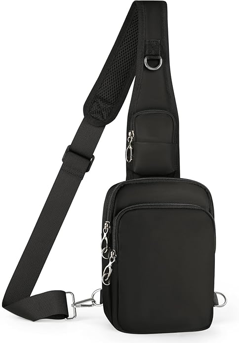 BROADREAM Mini Crossbody Sling Bag, Small Chest Bags Dual Pocket with Zipper Lock, RFID Blocking & Water Resistant Women Men