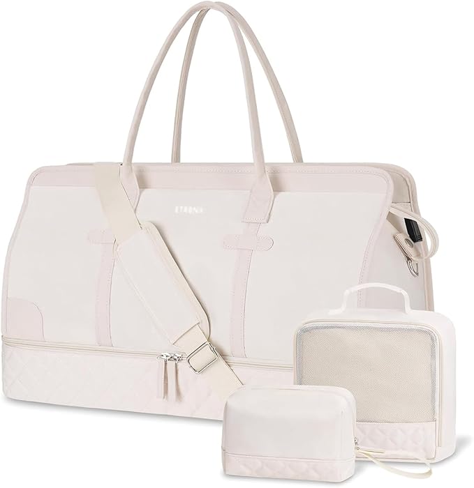 ETRONIK Weekender Overnight Bags for Women, Large Travel Duffle Bags with Shoe Compartment & Wet Pocket, Carry On Tote Bag Gym Duffel Bag with Toiletry Bags for Hospital 3 Pcs Set, Large Size