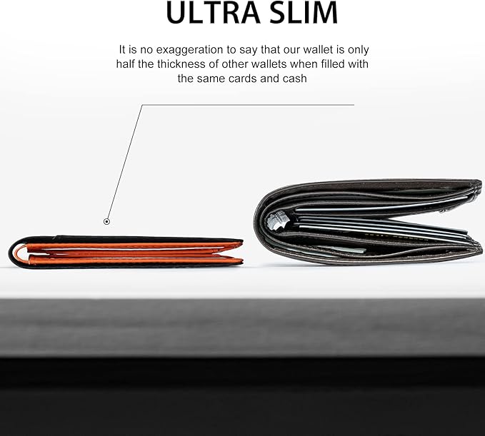 GSOIAX Slim Wallet for Men Rfid Blocking Leather Bifold Front Pocket Carbon Fiber Credit Card Holder Novelty Wallets With Gift Box (Carbon Black and Orange)