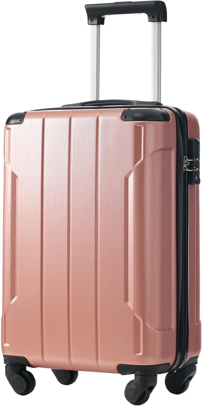 28 Inch Checked-Large Luggage, Lightweight ABS Hard Shell Suitcase with Spinner Wheels, Expandable Travel Luggage with Combination Lock & Side Hooks for Men Women (Rose Pink, 20)