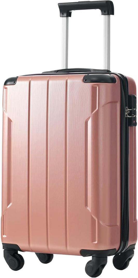 28 Inch Checked-Large Luggage, Lightweight ABS Hard Shell Suitcase with Spinner Wheels, Expandable Travel Luggage with Combination Lock & Side Hooks for Men Women (Rose Pink, 20)