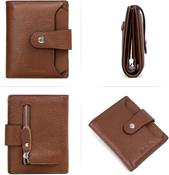 BOSTANTEN Women Leather Wallet RFID Blocking Small Bifold Zipper Pocket Wallet Card Case Purse with ID Window