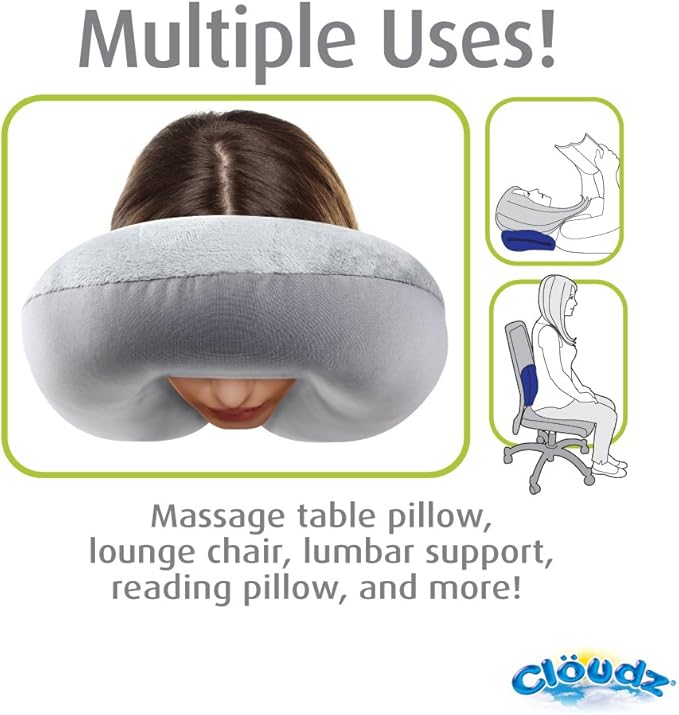 Cloudz Dual Comfort Microbead Airplane Travel Neck Pillow. Soft Cozy Plush Fabric on One Side, Cool Relaxing Spandex on The Other! Customize Your Comfort and Support at Home or On The Go! Bright Blue