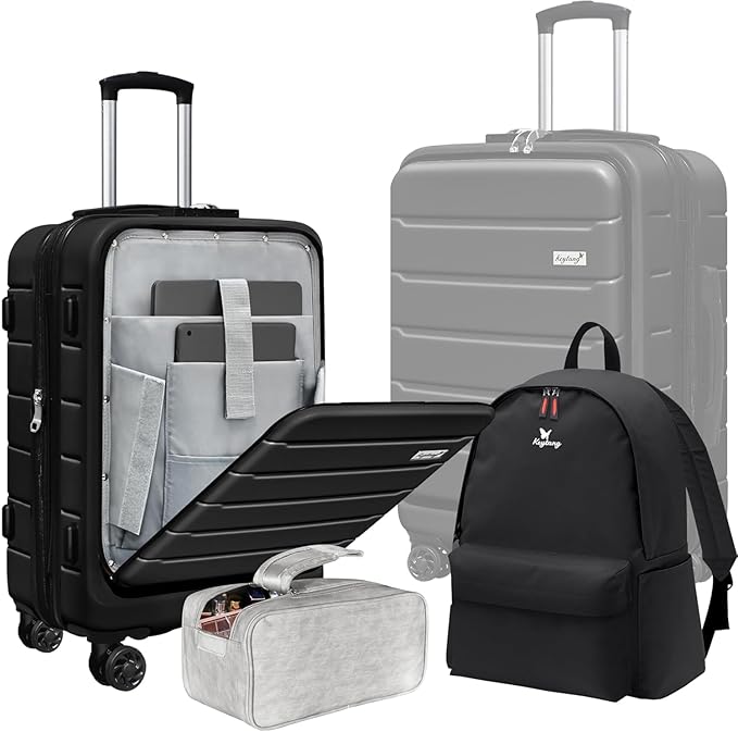 SmileLine 20 inch Carry-On, Lightweight Hardside Suitcase, Expandable Small Suitcase with Front Pocket, Black