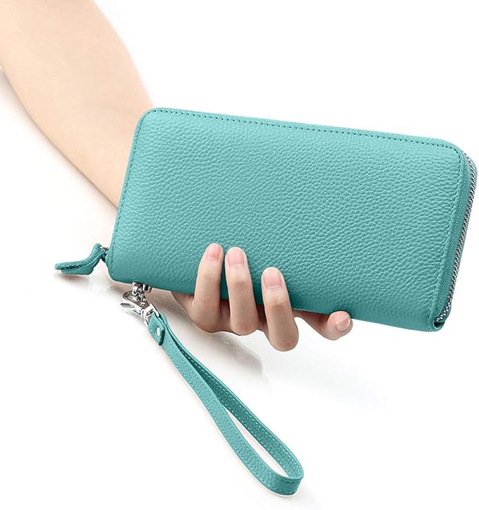 Moflycom Womens Wallet RFID Blocking Genuine Leather Zip Around Wallet Clutch Wristlet Travel Long Purse for Women