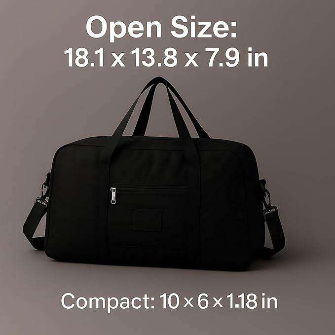 Folding Duffle Bag for Travel – Large Capacity Waterproof Oxford Cloth Weekender Carry On Tote with Crossbody strap, Lightweight Foldable Gym and Overnight Bag (2, Black, Large)