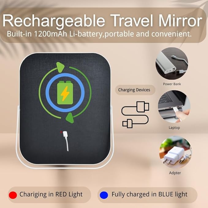 LED Makeup Mirror 8x10 Rechargeable with 3 Color Settings, Touch Control, Portable & Cord-Free Vanity Mirror, Premium Metal Frame, Gift-Ready for Travel Mirror White