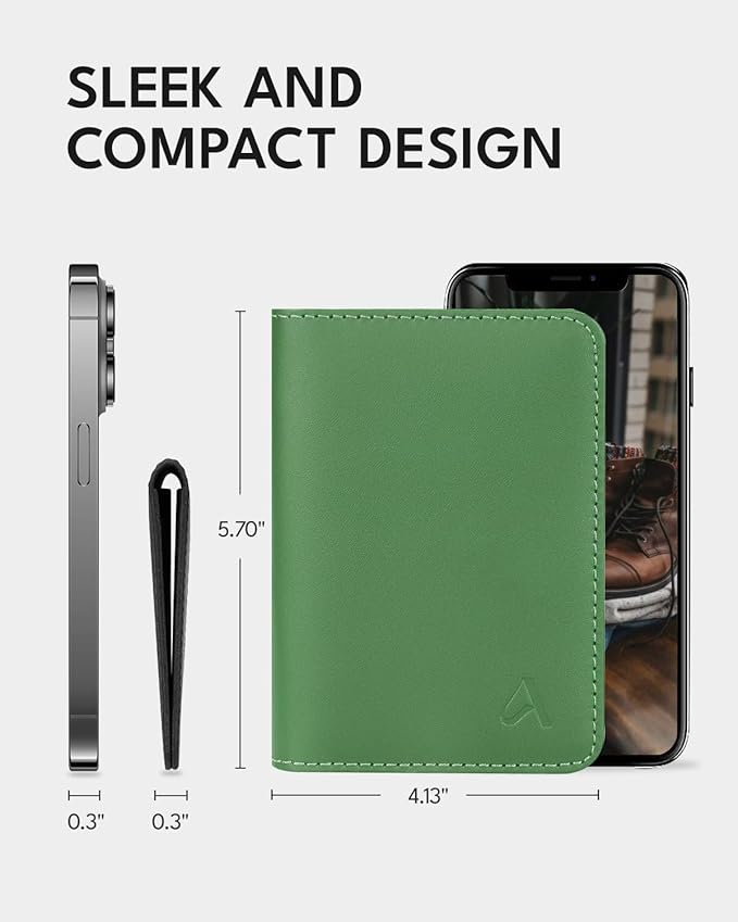 ALLIVE Passport Holder for Travel, Genuine Leather Passport Holder Women Men,Passport Cover,Travel Wallet Must Haves Airport Essentials Travel Gifts Green