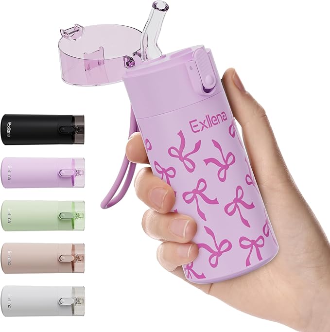 5oz Small Water Bottles with Straw, Mini Water Bottle with One-Hand Open Design, Leak-Proof Locking Lid for Hot&Cold Drinks, Small Travel Water Bottle - 100% Leakproof for School, Travel...(Bow)