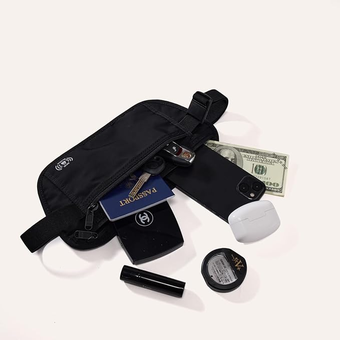 Pander RFID Blocking Travel Money Belt – Hidden Waist Pouch for Passport, Cash, Cards, Slim Belt Bag for Men and Women,