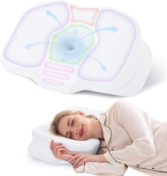 Cervical Neck Pillow for Pain Relief, Ergonomic Contour Pillow for Sleeping, Back Stomach Side Sleeper Pillows for Adults, Memory Foam Dual-Height Neck Support Pillow with Cooling Case, White