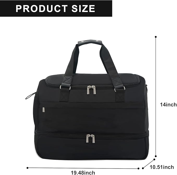 Carry On Travel Duffel Bag for Women & Men,Overnight Weekender Bag with Shoe Compartment,Trolley Sleeve and Adjustable Shoulder Strap,Business & Weekend Travel,Gym,Sports,Yoga & Dance(Black)