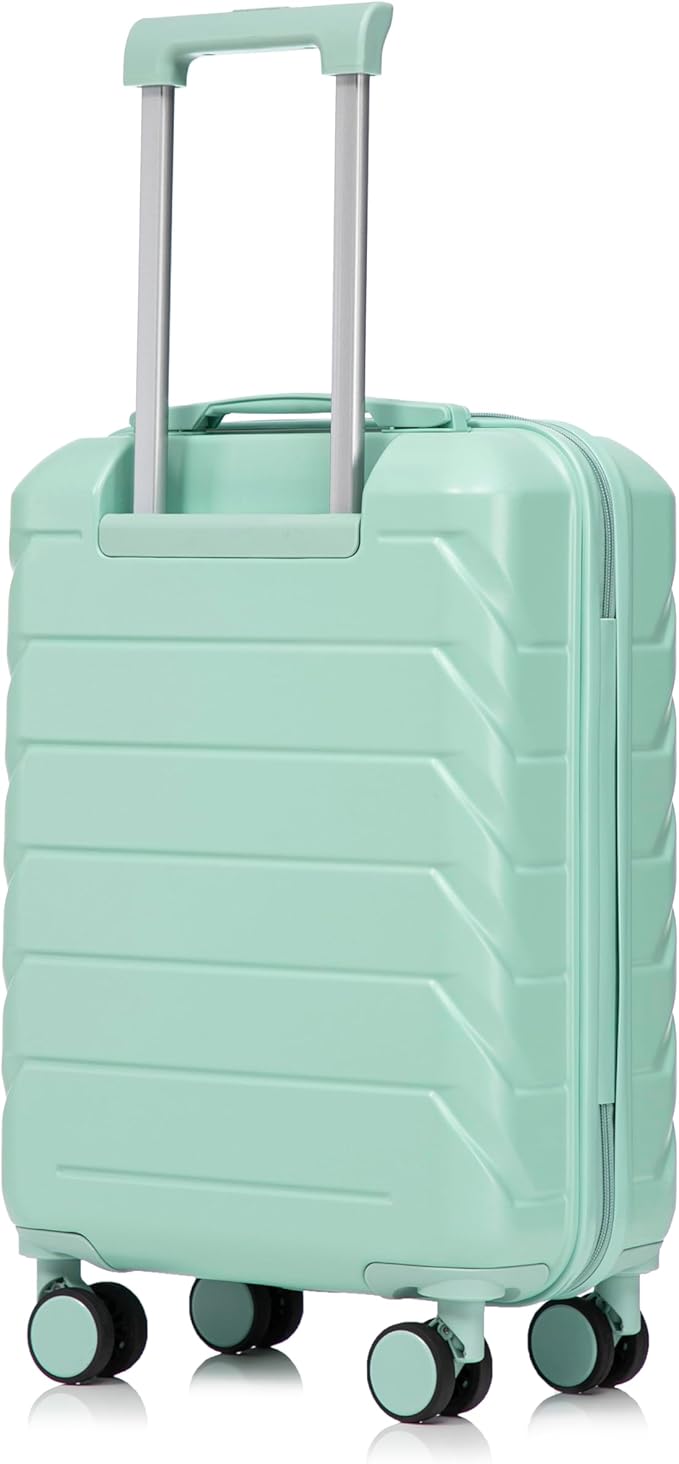 20 Inch Carry On Luggage, Lightweight ABS Hard Shell Suitcase with Spinner Wheels, Durable Travel Luggage with Combination Lock & Side Hooks for Men Women, Green