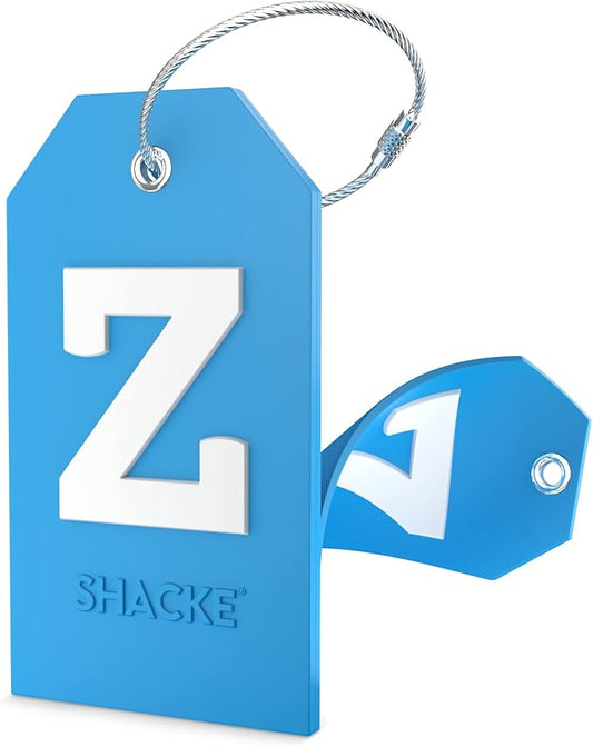 Shacke Initial Luggage Tag with Full Privacy Cover and Stainless Steel Loop - Aqua Teal (Letter Z)