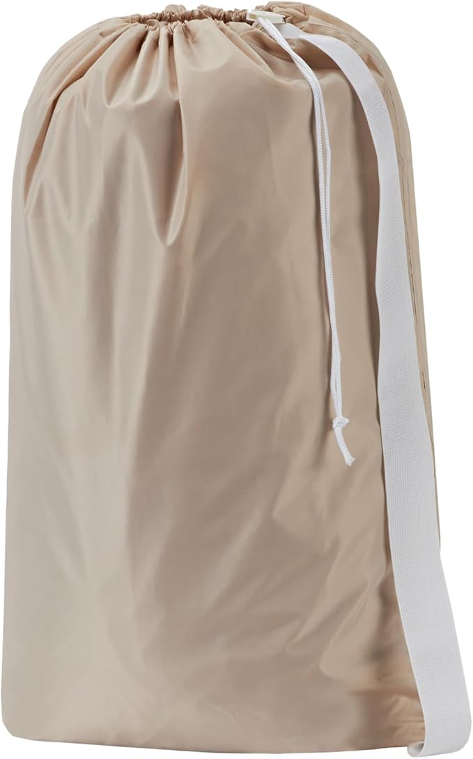 HOMEST XL Nylon Laundry Bag with Strap, Large Dirty Clothes Organizer, Easy Fit a Laundry Hamper or Basket, Can Carry Up to 4 Loads of Laundry, Beige