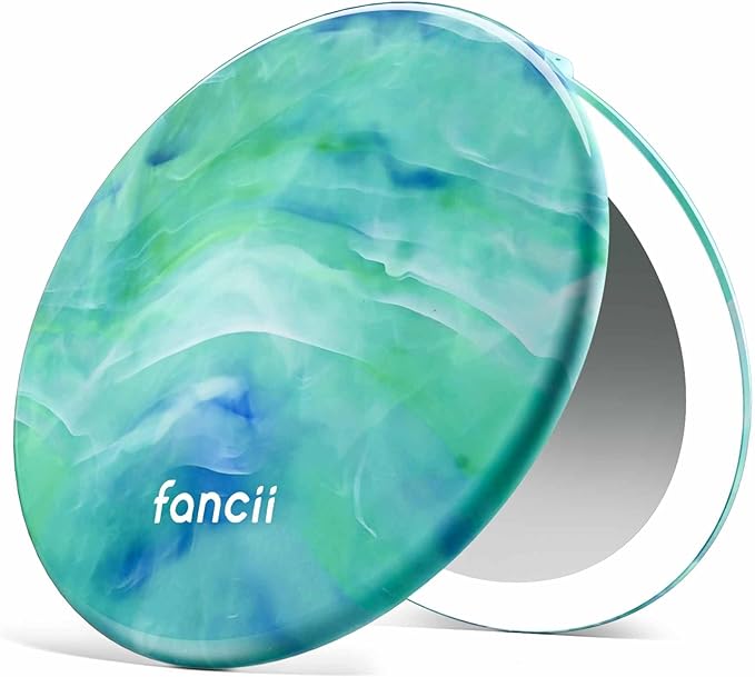 Fancii Taylor LED Lighted Travel Makeup Mirror, Rechargeable, 10x /1x Magnifying, Tru-Glow Lighting System, XL Large 5” Wide | Compact Mirror for Purses (Sea Serenity)