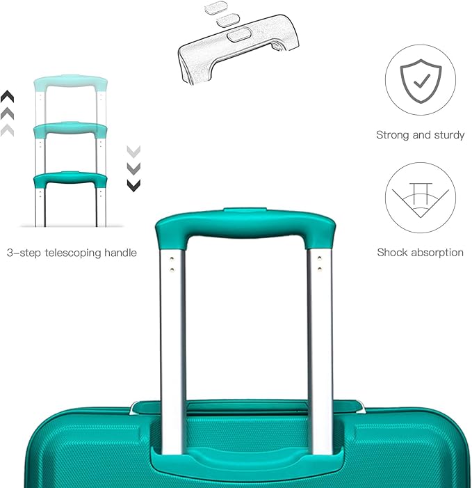 Kono Carry On Luggage Set Airline Approved Lightweight PC+ABS Carry On Suitcase with TSA Lock Spinner Wheels Durable Luggage Hardside Teal