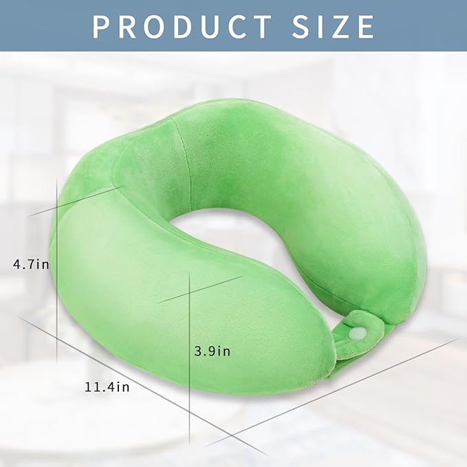 Travel Neck Pillow for Sleeping Soft Memory Foam Pillows Lightweight Breathable Airplane Pillow Support Head and Chin Perfect for Camping Train Car Office Rest Green