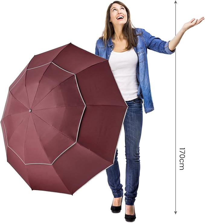 G4Free 54/62 Inch Windproof Inverted Umbrella with Reflective Stripe Large Compact Reverse Golf Umbrella for Rain 10 Ribs Double Canopy Travel Umbrella Automatic Open Close