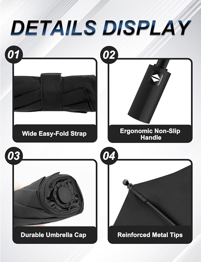 SoulRain Travel Umbrella - Compact Umbrella for Rain - Perfect Large Auto Folding Umbrella - Ideal Car umbrella, Small umbrella, and Travel Companion
