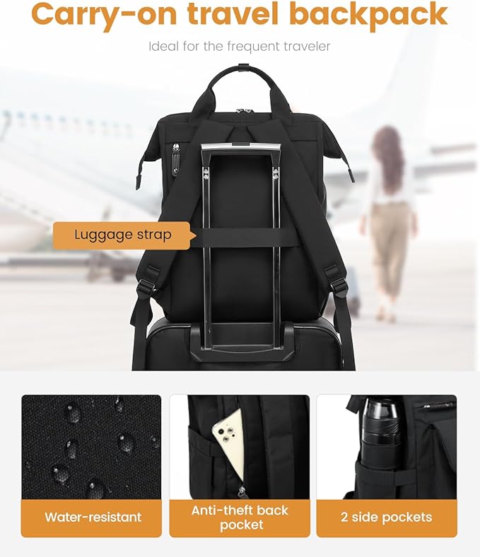 LOVEVOOK Laptop Backpack for Women, College School Backpack Student Bookbag, Teacher Work Bags Travel Backpack Purse, Business Computer Bag Commuter Nurse Bags, 15.6 Inch, Black