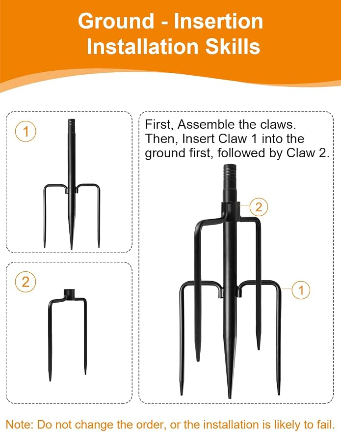 4 Pack String Light Poles for Outside with Ground Stakes and Fence Clips | Adjustable 7-section metal patio light poles for string lights and lanterns; for garden, patio, backyard and outdoor decor.