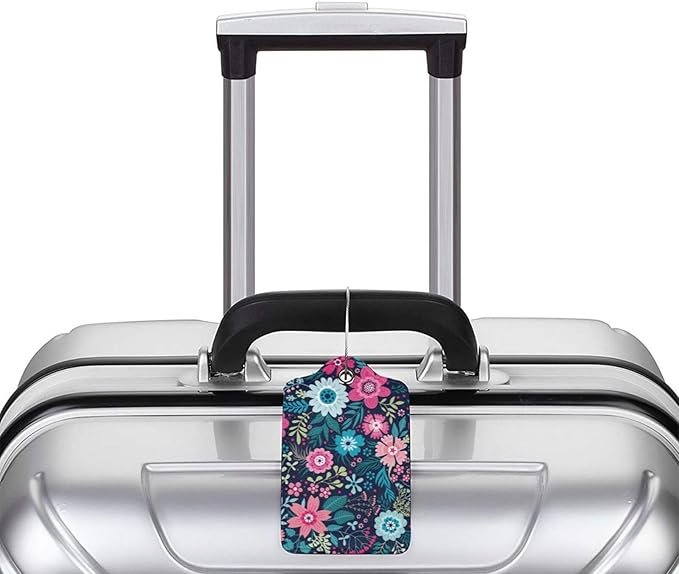 2 Pack Flower Pink Floral Luggage Tags Travel PU Cute Leather Luggage Tag Name ID Labels with Privacy Cover Suitcases Women Men Girls Boys Fun Laggage Tags (Beautiful Flower)