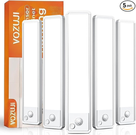 Under Cabinet Motion Sensor Lighting: 12 Inch Dimmable Rechargeable Lights Indoor - Battery Operated Lights - Undercabinet Closet Light Magnetic Led Light for Kitchen Home Bathroom Counter 5 Pack