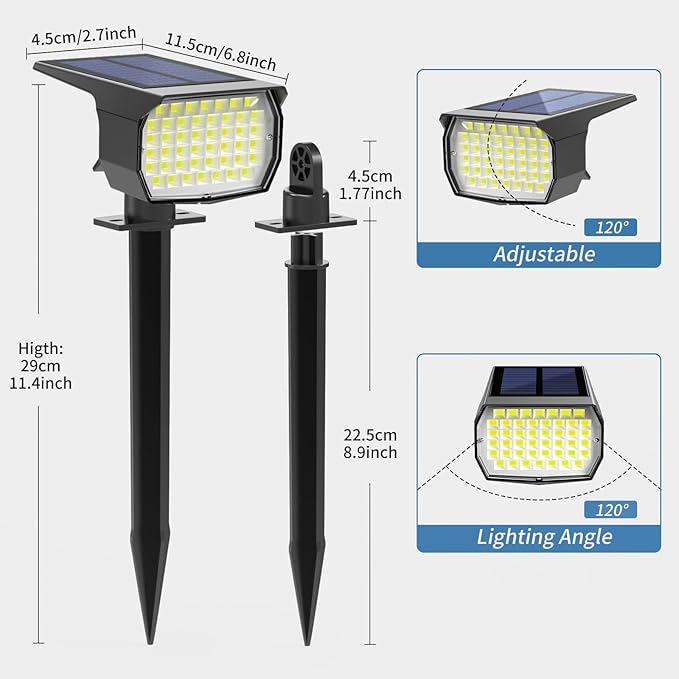 WENATY Solar Spot Lights Outdoor 12 Pack Landscape Spotlights Cool White | 46LED, 3 Mode, Auto On/Off Landscape Spotlights Solar Powered Flood Lights for Outside Pathway Yard Garden House Walkway Tree