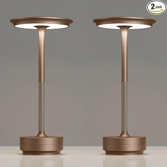 TBBGA 2 Pack Rechargeable Table Lamps Cordless, 5000mAh Outdoor Table Light | 3 Color Stepless Dimming Portable LED Table Lamp with Memory Function, for Home/Dinner/Patio/Restaurant.(Brown)