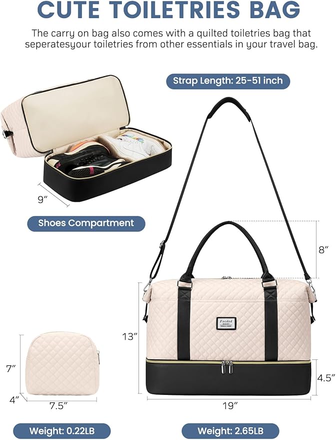 Travel Weekender Duffle Bags for Women: Overnight Bags with Shoe Compartment Large Carry on Weekend Bag with Toiletry & Wet Pocket Tote Duffel Bag Hospital Bag for Women Labor Delivery Begie Black