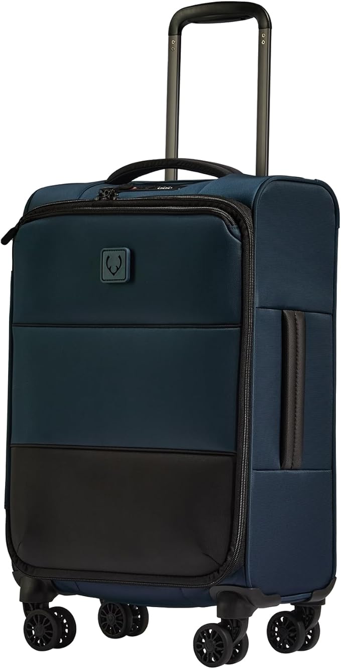 ANTLER - Soft Stripe Carry On Luggage 22x14x9 Airline Approved - Cabin Suitcase with Expander, Adjustable Handle, 4 Spinner Wheels, Lightweight, TSA Lock - Recycled Polyester Luggage - Indio Blue