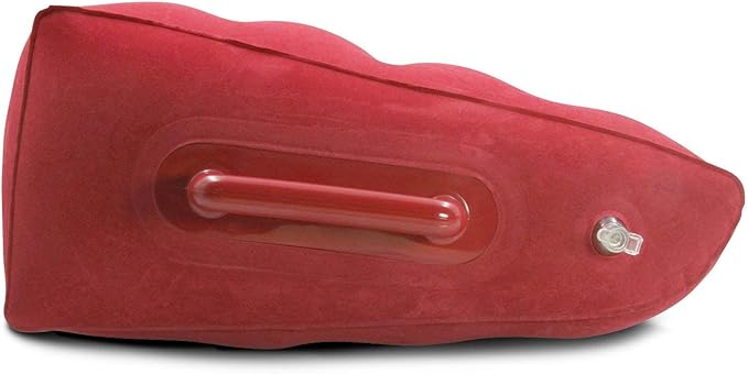 Wedge Shape Inflatable Pillow Portable Pack Sack with Handles Compressible Travel Pillow for Camping, Backpacking, Office, Road Trips, Home, Red