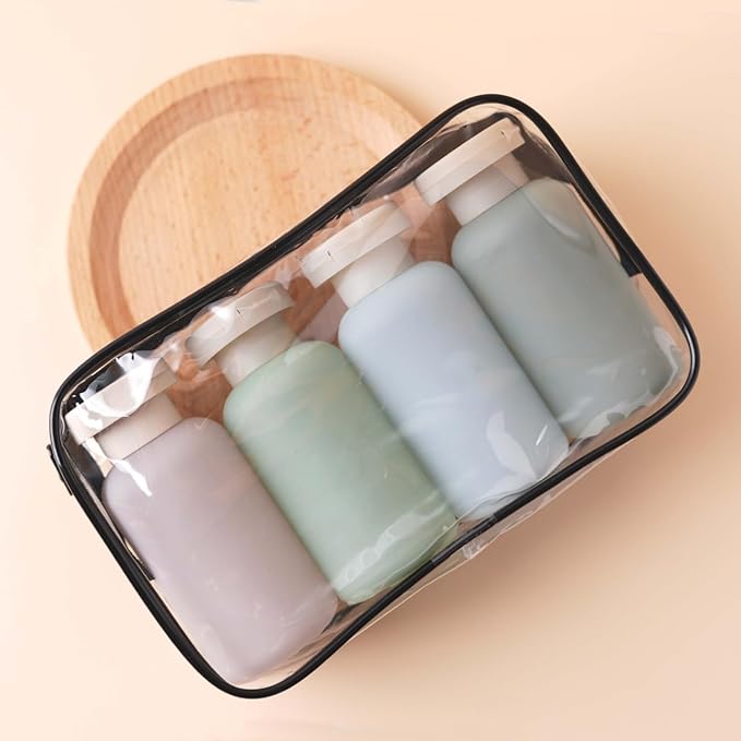 3.4oz Travel Shampoo Bottle with Flip Cap, Leak Proof Plastic Squeeze Bottles, Reusable Empty Travel Shampoo and Conditioner Bottles for Creams, Lotion, Foundation, Conditioner (Forest Series, 4Pcs)