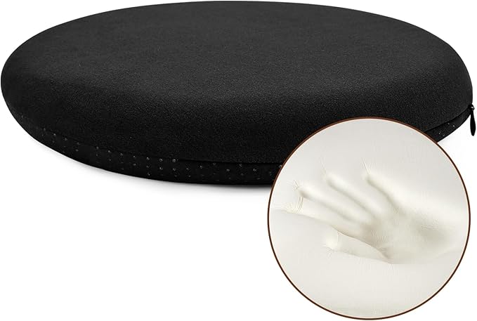 BUYUE Memory Foam Seat Cushion, Dia 16.5" Soft Velvet Round Stool Cushion Anti-Slip Chair Pads, L, Black