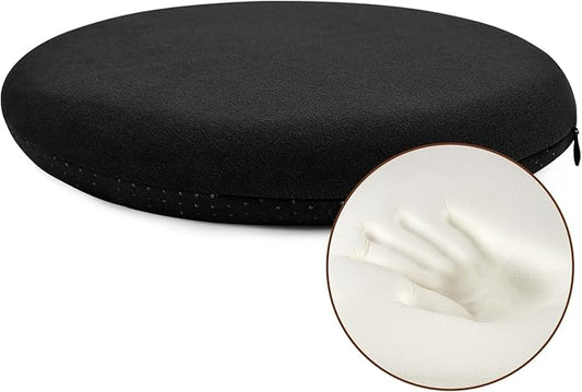 BUYUE Memory Foam Seat Cushion, Dia 16.5" Soft Velvet Round Stool Cushion Anti-Slip Chair Pads, L, Black