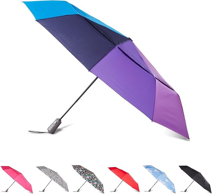 Totes Auto Open/Close Windproof Ultimate Compact Umbrella with UV and Water Repellent Protection