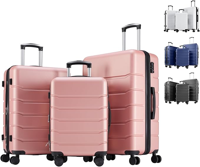 Sweetcrispy Carry on Suitcase Set, Luggage with Spinner Wheels, Hard Shell ABS, TSA Lock, 3-PCS Set (20/24/28 inch) Pale Pink