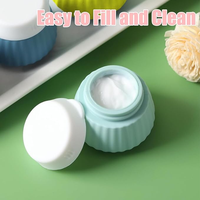 4 Pack Travel Size Silicone Cream Containers, Leak Proof Refillable Toiletry Bottles for Toiletries with 4 Scoops, Labels and Clear Bag, Suitable for Travel Shampoo and Conditioner Bottles (D)